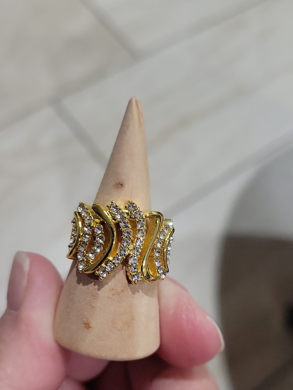 Gold-Tone Crystal Wave Statement Ring - Gold